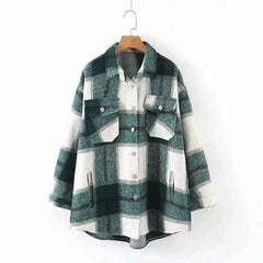 Wixra Womens Plaid Shirt Jacket Coat Ladies Pockets Thick Turn Down Collar Plus Size Female Outerwear