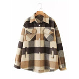 Wixra Womens Plaid Shirt Jacket Coat Ladies Pockets Thick Turn Down Collar Plus Size Female Outerwear
