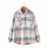 Wixra Womens Plaid Shirt Jacket Coat Ladies Pockets Thick Turn Down Collar Plus Size Female Outerwear