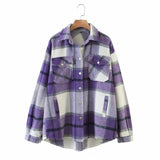Wixra Womens Plaid Shirt Jacket Coat Ladies Pockets Thick Turn Down Collar Plus Size Female Outerwear