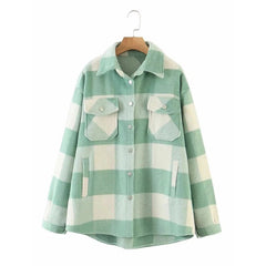 Wixra Womens Plaid Shirt Jacket Coat Ladies Pockets Thick Turn Down Collar Plus Size Female Outerwear