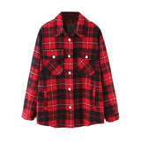 Wixra Womens Plaid Shirt Jacket Coat Ladies Pockets Thick Turn Down Collar Plus Size Female Outerwear