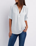 Women Shirts Summer Autumn Casual V-neck Chiffon Blouse Women Top Camisa Feminina Long Sleeve Black White Ladies Blouses Shirt
