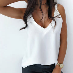 Summer Sexy V-Neck Sleeveless Blouse Shirt Women Elegant Solid Loose Hollow Out Tops New Lady Off Shoulder Plus Size Blusa