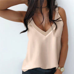 Summer Sexy V-Neck Sleeveless Blouse Shirt Women Elegant Solid Loose Hollow Out Tops New Lady Off Shoulder Plus Size Blusa