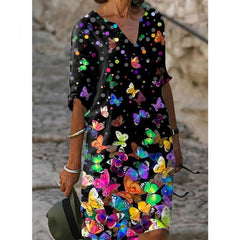 Half Sleeved V Neck Printed Loose Dress Women's Fashion Casual Vintage Spring Autumn All-match Plus Size Beach Dresses Vestidos