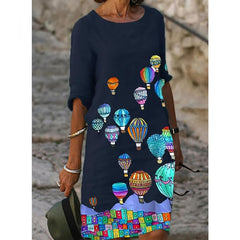 Half Sleeved V Neck Printed Loose Dress Women's Fashion Casual Vintage Spring Autumn All-match Plus Size Beach Dresses Vestidos