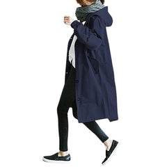 Women Autumn Solid Color Pocket Hooded Windbreaker Long Trench Coat Outerwear Women's clothing