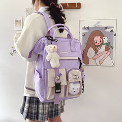 Preppy Purple Backpack Women Waterproof Candy Colors Backpacks Fancy High School Bags for Teenage Girl Cute Travel Rucksack
