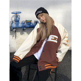 Bomber Woman Jacket Hip Hop Furry Bone Patchwork Color Block Jackets Mens Harajuku Streetwear Men Baseball Coats Unisex
