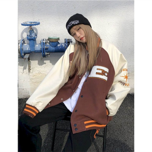 Bomber Woman Jacket Hip Hop Furry Bone Patchwork Color Block Jackets Mens Harajuku Streetwear Men Baseball Coats Unisex