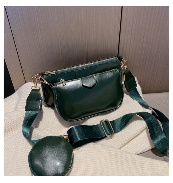 Fashion Solid Color PU Leather Shoulder Messenger Bag Casual Crossbody Bags Women Handbags Tote Bag 3 Sets Evening Clutch Purse