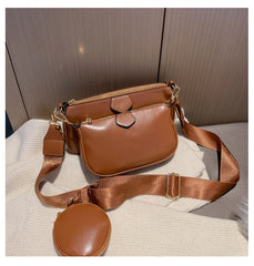 Fashion Solid Color PU Leather Shoulder Messenger Bag Casual Crossbody Bags Women Handbags Tote Bag 3 Sets Evening Clutch Purse