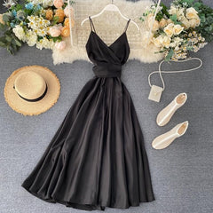 New Summer Women Sexy V Neck High Waist A-line Party Tank Sundress Elegant Bandage Bow Long Dress Vestidos Multicolour