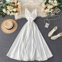 New Summer Women Sexy V Neck High Waist A-line Party Tank Sundress Elegant Bandage Bow Long Dress Vestidos Multicolour