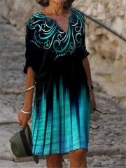 Half Sleeved V Neck Printed Loose Dress Women's Fashion Casual Vintage Spring Autumn All-match Plus Size Beach Dresses Vestidos