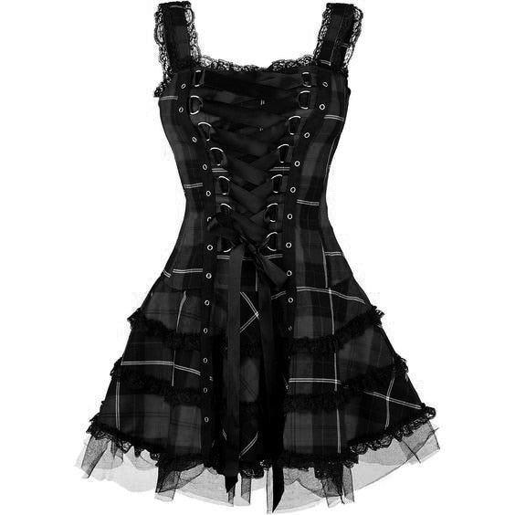 Dress Women Classic Frill Lace Dresses Sleeveless Plaid Vintage Gothic Mini Dresses Ball Gowns Cosplay Costume Plus Size Dress