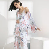 July‘s Song 3 Pcs Women Pajamas Set Viscose Floral Printed Female Pyjama Loose Sleepwear Nightwear Spring Summer Lounge Wear