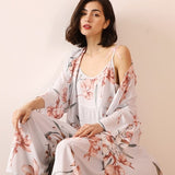 July‘s Song 3 Pcs Women Pajamas Set Viscose Floral Printed Female Pyjama Loose Sleepwear Nightwear Spring Summer Lounge Wear