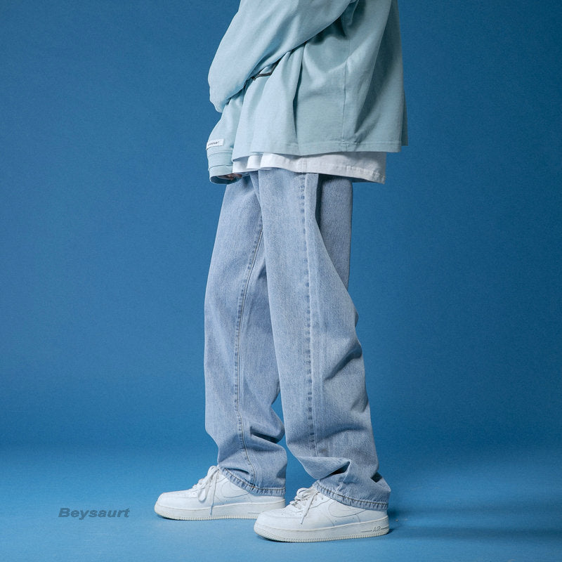 Spring Wide-leg Jeans Men's Fashion Casual Korean Jeans Men Streetwear Loose Hip-hop Straight Denim Trousers Mens M-2XL