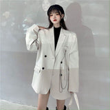 New Suit Jacket Women's Trendy Dark Black  Retro Loose And Thin Fried Street Suit Jacket Women Spring And Autumn Loose A