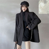 New Suit Jacket Women's Trendy Dark Black  Retro Loose And Thin Fried Street Suit Jacket Women Spring And Autumn Loose A