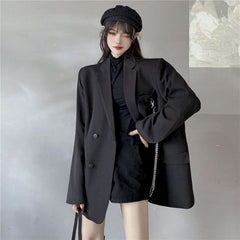 New Suit Jacket Women's Trendy Dark Black  Retro Loose And Thin Fried Street Suit Jacket Women Spring And Autumn Loose A