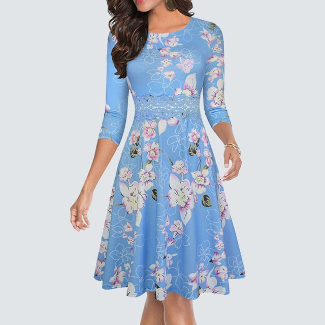Women Vintage Casual Round Neck A line Summer Elegant Floral Lace Patc Pbong Women Vintage Casual Round Neck A line Summer Elegant Floral Lace Patc Pbong