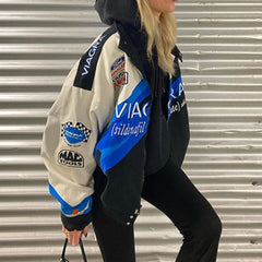 Casual Printed Jacket Women Full Sleeve Blue Coat Fashion Spring And Autumn Oversized Couple Loose Jackets Streetwear