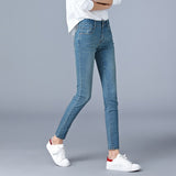 Jeans for woman high waist  full Length skinny pencil black blue Denim pants 100kg