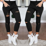 New Ripped Jeans For Women Women New Ripped Trousers Stretch Pencil Pants Leggings Women Jean Casual Slim Ladies Jeans