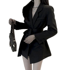 New Suit Jacket Women's Trendy Dark Black  Retro Loose And Thin Fried Street Suit Jacket Women Spring And Autumn Loose A