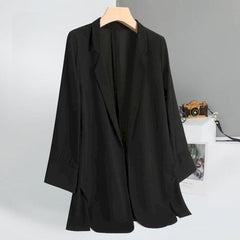 New Suit Jacket Women's Trendy Dark Black  Retro Loose And Thin Fried Street Suit Jacket Women Spring And Autumn Loose A