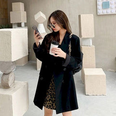 New Suit Jacket Women's Trendy Dark Black  Retro Loose And Thin Fried Street Suit Jacket Women Spring And Autumn Loose A