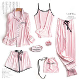 JULY'S SONG Pink 7 Pieces Women's Pajamas Sets Faux Silk Striped Pyjama Women's Pajamas Sleepwear Sets Spring Summer Homewear