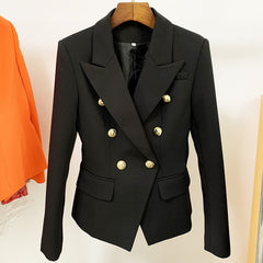 New Fashion Designer Jacket Women's Classic Double Breasted Metal Lion Buttons Blazer Outer Size S-4XL