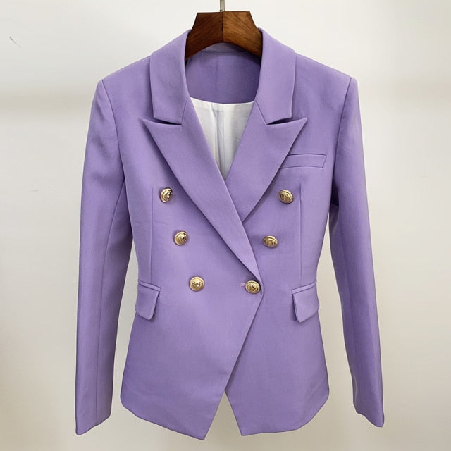 New Fashion Designer Jacket Women's Classic Double Breasted Metal Lion Buttons Blazer Outer Size S-4XL