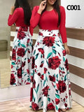 Plus Size Women&#39;s Summer Print Stitching Flower Long Banquet Dress Bodycon Dress Elegant Sexy Woman Super Long Dress
