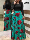 Plus Size Women&#39;s Summer Print Stitching Flower Long Banquet Dress Bodycon Dress Elegant Sexy Woman Super Long Dress