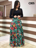 Plus Size Women&#39;s Summer Print Stitching Flower Long Banquet Dress Bodycon Dress Elegant Sexy Woman Super Long Dress
