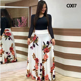 Plus Size Women&#39;s Summer Print Stitching Flower Long Banquet Dress Bodycon Dress Elegant Sexy Woman Super Long Dress