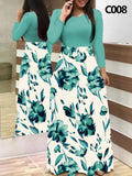 Plus Size Women&#39;s Summer Print Stitching Flower Long Banquet Dress Bodycon Dress Elegant Sexy Woman Super Long Dress