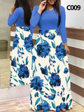 Plus Size Women&#39;s Summer Print Stitching Flower Long Banquet Dress Bodycon Dress Elegant Sexy Woman Super Long Dress