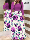 Plus Size Women&#39;s Summer Print Stitching Flower Long Banquet Dress Bodycon Dress Elegant Sexy Woman Super Long Dress