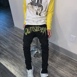 New Men Stretch Destroyed Hole Taped Slim Fit Black Jeans Biker Trousers Ripped Skinny Hot Drill Street Punk Denim Pencil Pants