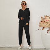 Autumn and winter new European and American solid color long sleeve loose casual suit home clothes pajamas women