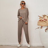 Autumn and winter new European and American solid color long sleeve loose casual suit home clothes pajamas women