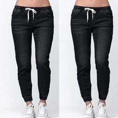 Women Jeans Solid Fashion Elastic Waist Jeans Straight Pencil Pants Denim Pants Women Trousers Causal Pants Women Clothing