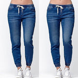 Women Jeans Solid Fashion Elastic Waist Jeans Straight Pencil Pants Denim Pants Women Trousers Causal Pants Women Clothing