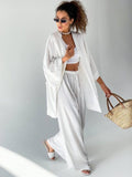 Solid Color Women&#39;s Pajamas Robe Sets Drop Sleeve Sexy Woman Nightie Loose Flare Bathrobe Female Roomware Peignoirs For Women